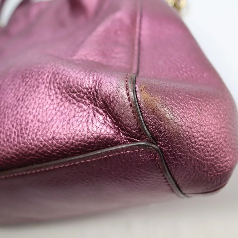 Coach Hallie Pebble‎ Leather Shoulder Bag Metallic Berry F80271 Hobo Redefined